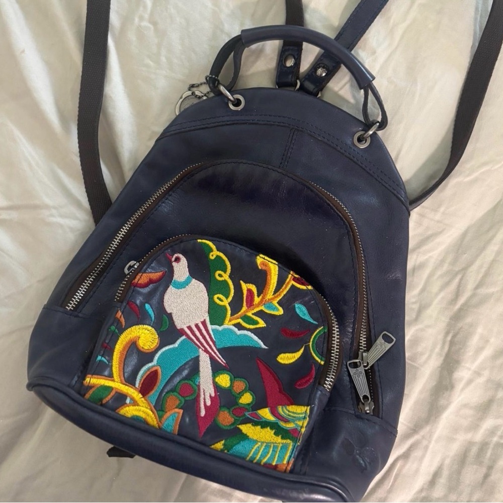 Elegant Navy Backpack with Colorful Embroidery